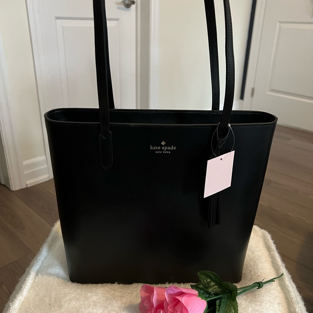 NWOT Kate Spade JANA Smooth Leather Tote Bag - Black MSRP $380 13Lx11Hx2W